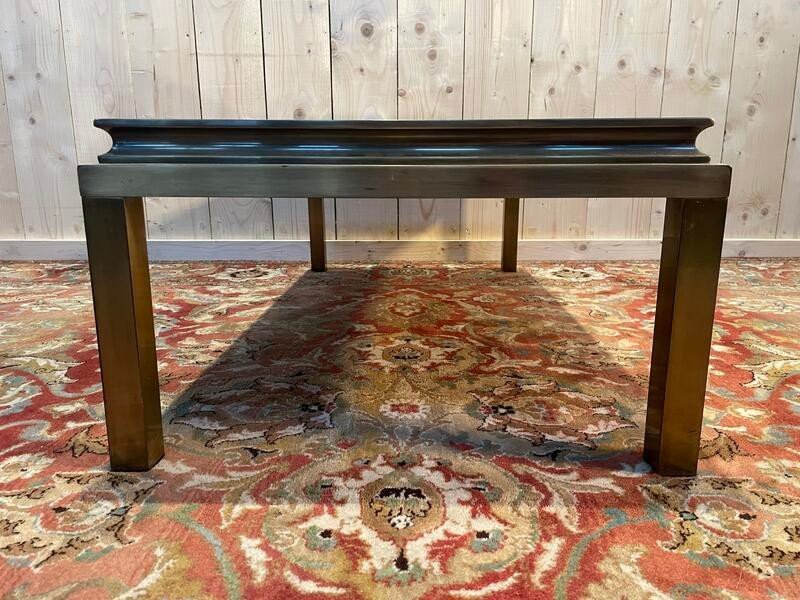 1970s Gold Metal And Mirror Coffee Table-photo-1