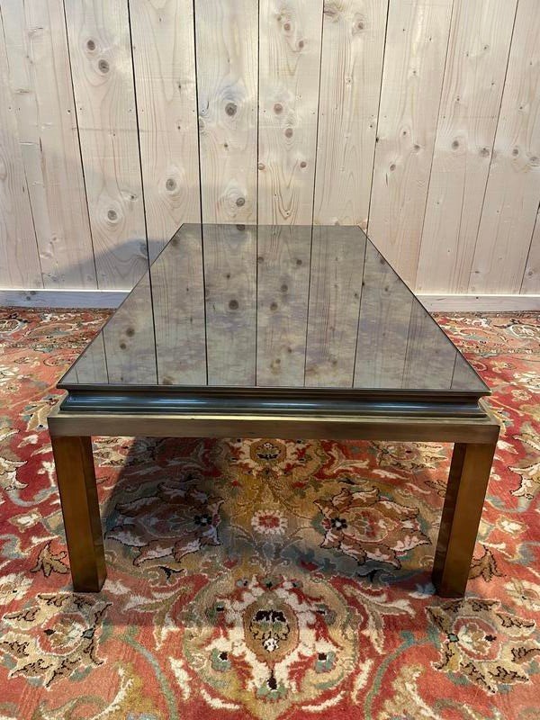 1970s Gold Metal And Mirror Coffee Table-photo-2