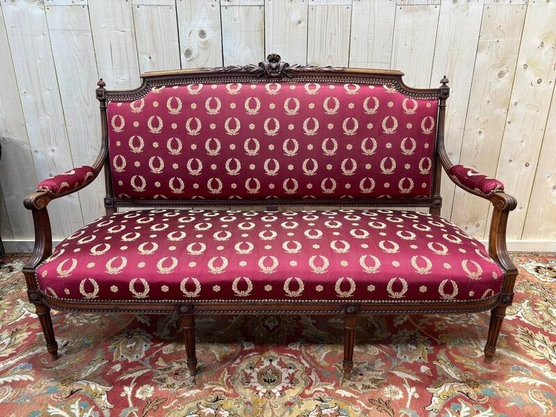 Louis XVI Style Bench In Burgundy Fabric -photo-3