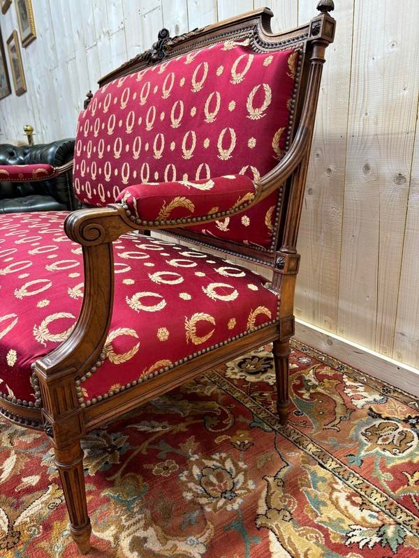 Louis XVI Style Bench In Burgundy Fabric -photo-1