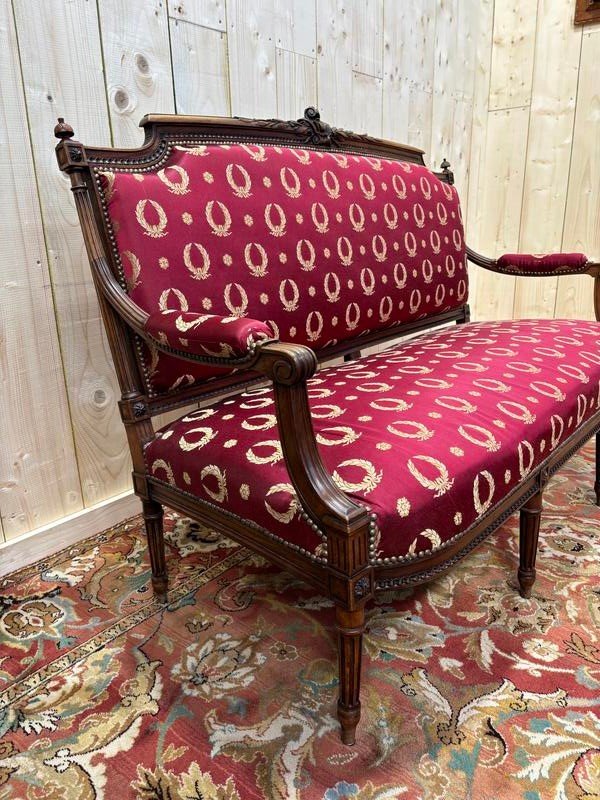 Louis XVI Style Bench In Burgundy Fabric -photo-2