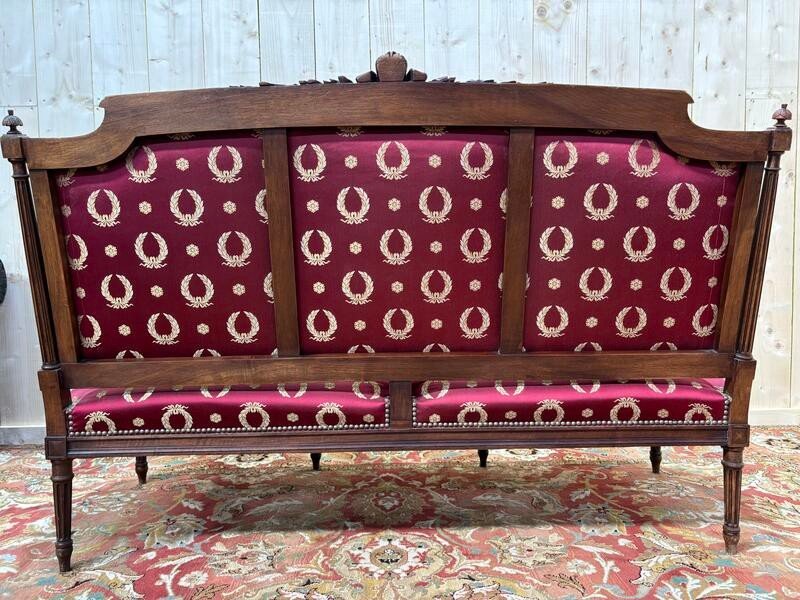 Louis XVI Style Bench In Burgundy Fabric -photo-4