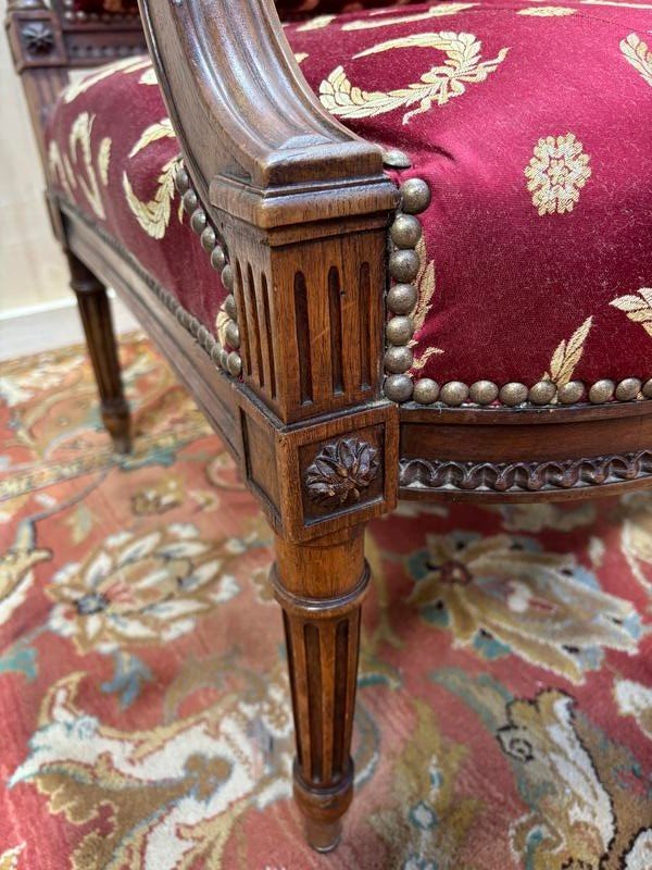 Louis XVI Style Bench In Burgundy Fabric -photo-5