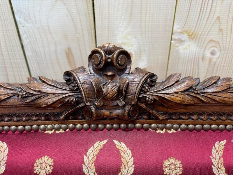 Louis XVI Style Bench In Burgundy Fabric -photo-6