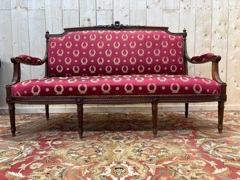 Louis XVI Style Bench In Burgundy Fabric 