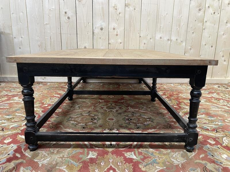 Louis XV Style Coffee Table In Oak And Black -photo-3