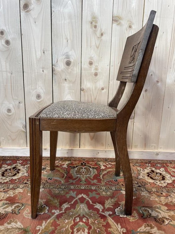 6 Art Deco Period Chairs In Solid Oak -photo-3