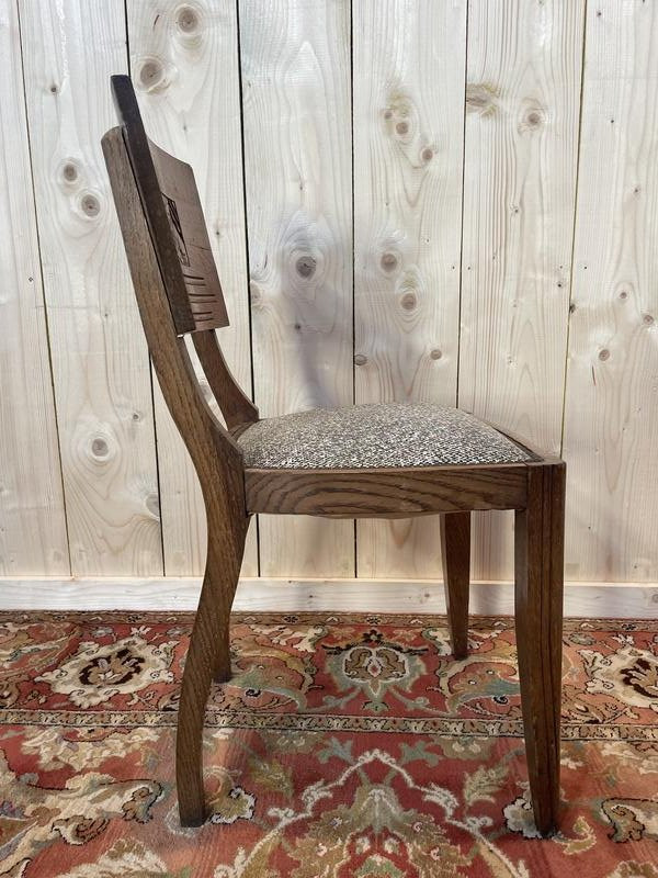 6 Art Deco Period Chairs In Solid Oak -photo-4