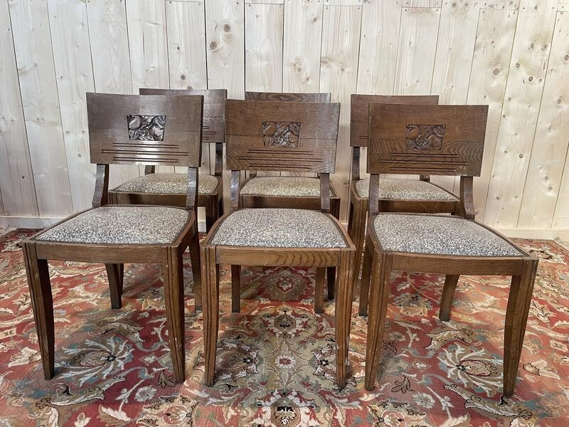 6 Art Deco Period Chairs In Solid Oak 