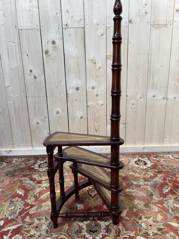 Library Staircase With Linden Green Leather-photo-4