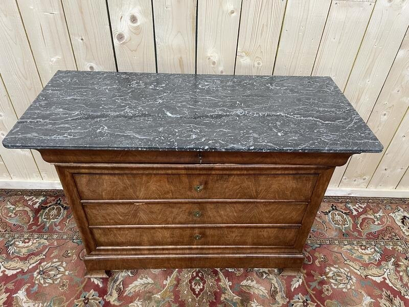 Louis Philippe Period Chest Of Drawers In Light Mahogany And Gray Marble -photo-3