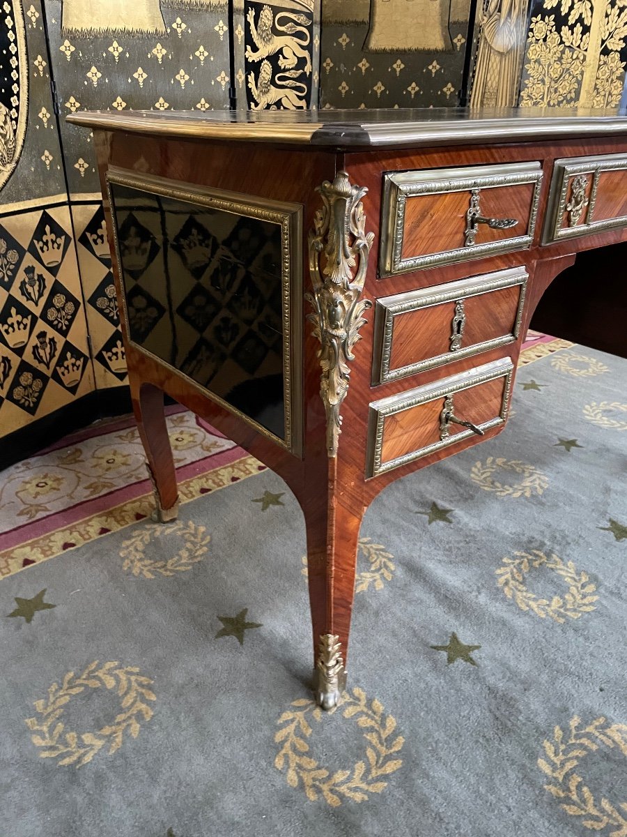 Louis XV Style Flat Desk - Transition In Marquetry-photo-5