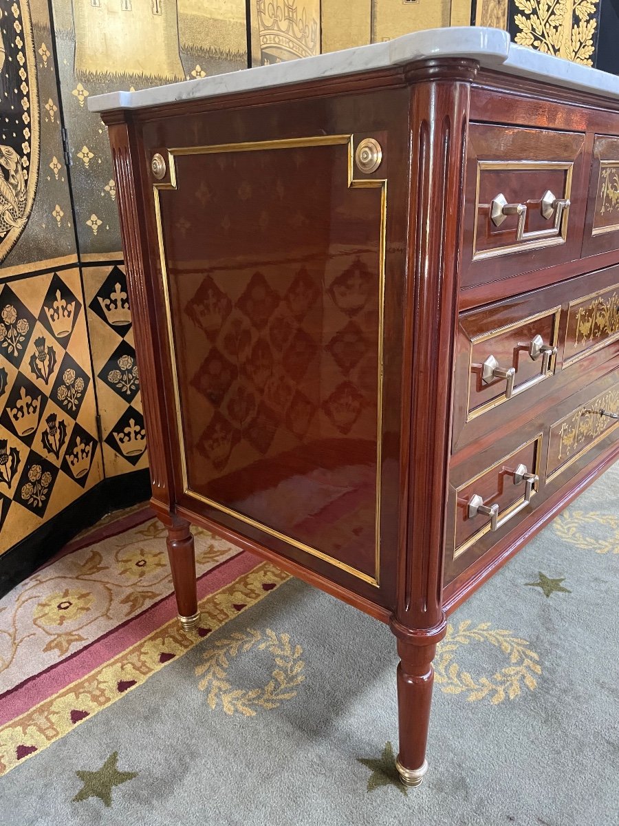 Commode De Style Louis XVI Acajou Et Amarante -photo-2