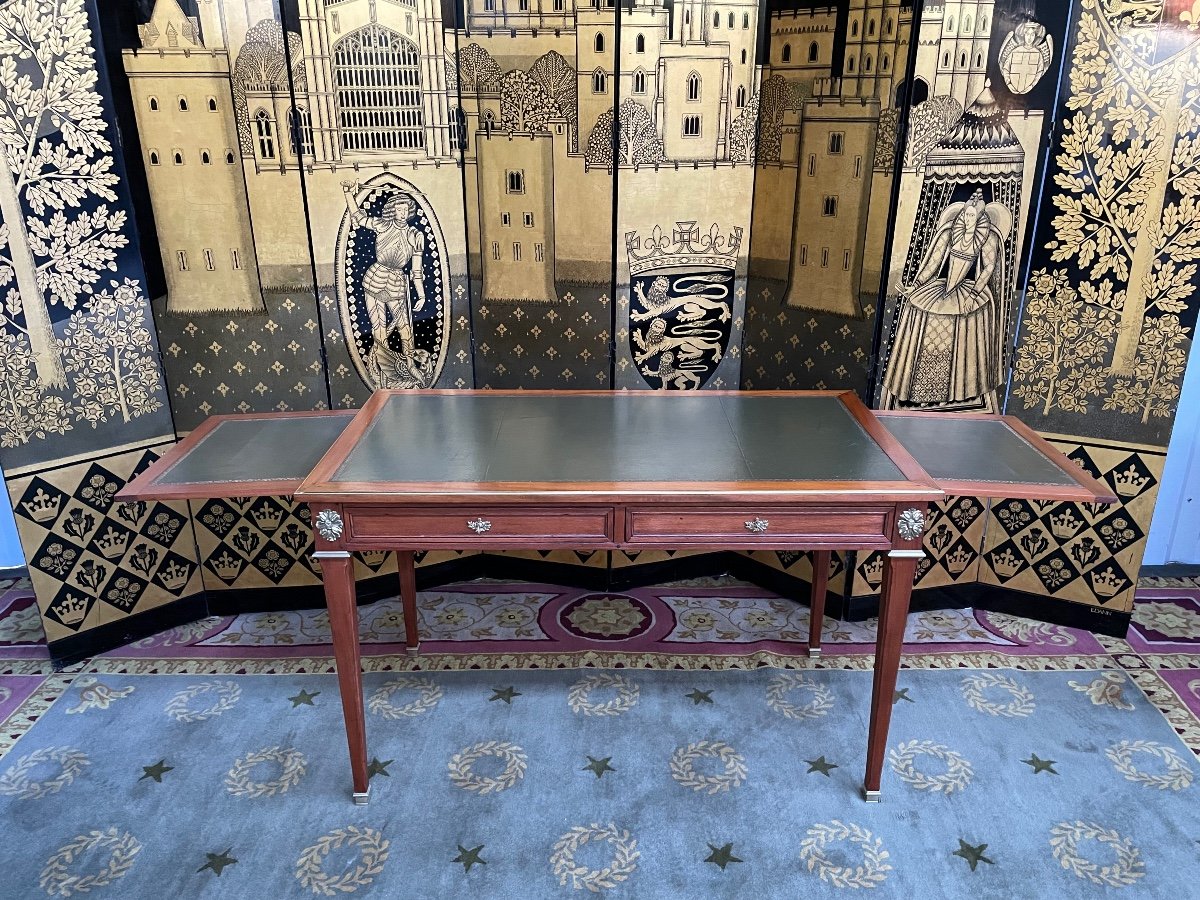 Bureau Plat En Acajou Et Cuir De Style Louis XVI-photo-4