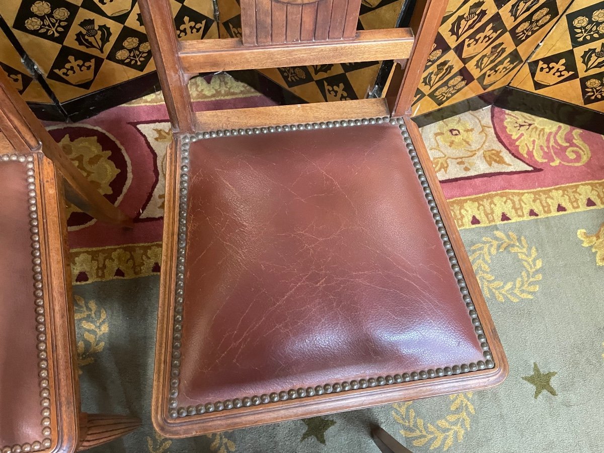 6 Art Deco Period Chairs In Mahogany And Leather-photo-7