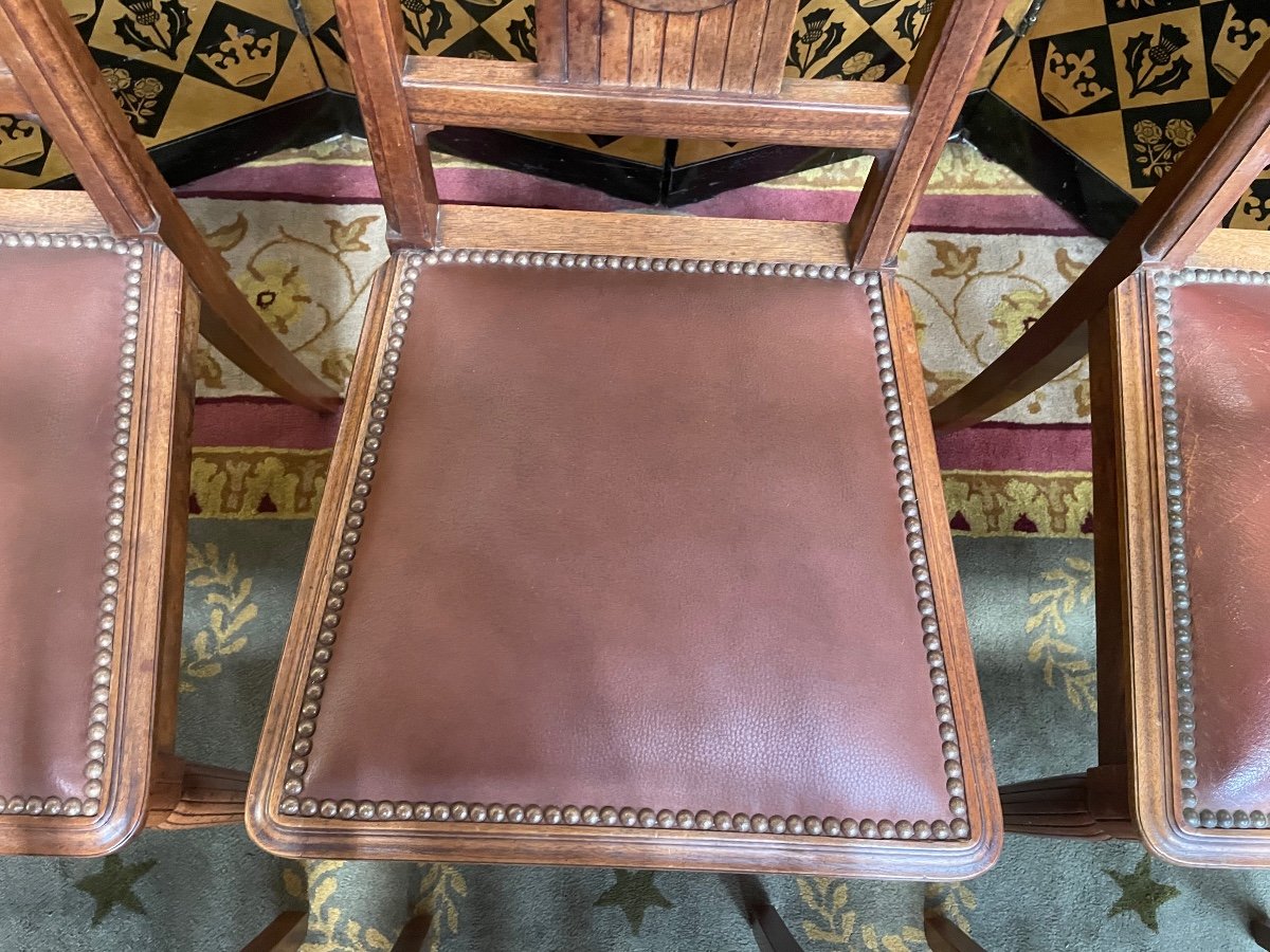 6 Art Deco Period Chairs In Mahogany And Leather-photo-8