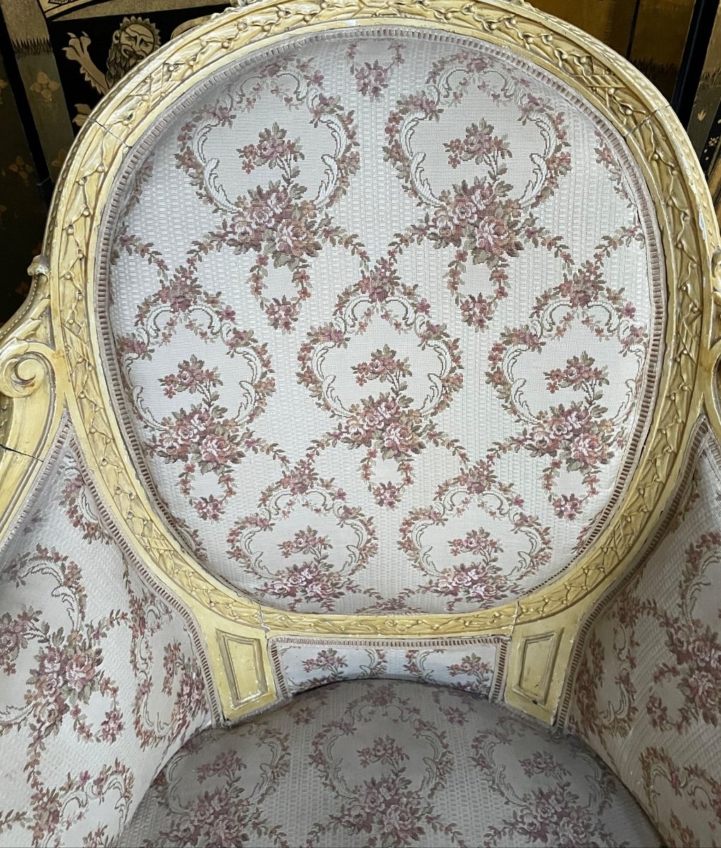 Paire de fauteuils bergères de style Louis XVI -photo-2