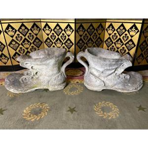 Pair Of Stone Planter Forming Shoes