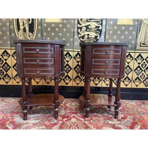 Pair Of Bedside Tables "drums" Louis XVI Style