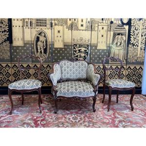 Armchair - Bergere Style Louis XV And Pair Of Chairs