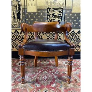 Fauteuil De Bureau De Style Louis Philippe En Cuir Brun 