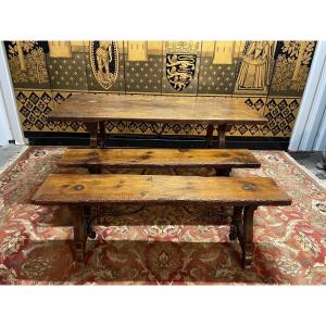 Spanish Farmhouse Table With Its Two Benches