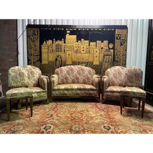 Art Deco Period Living Room Sofa And Pair Of Armchairs