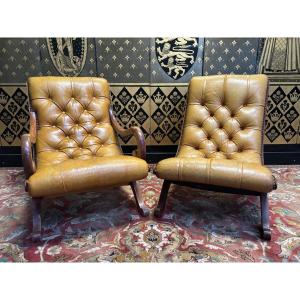 2 English Chesterfield Armchairs