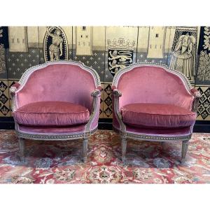 Paire De Fauteuils / Marquises De Style Louis XVI