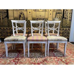 Suite De 6 Chaises De Style Directoire Peintes