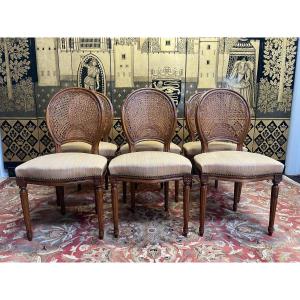 Suite Of 6 Louis XVI Medallion Chairs Cannage Backrest 