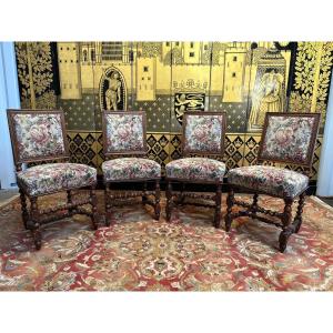 4 Louis XIII Oak Chairs 