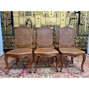 Suite De 6 Chaises Louis XV Cannage 