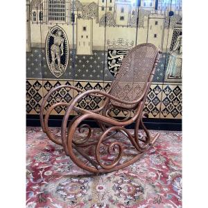 Rocking Chair Chair In Curved Wood And Canework Thonet 