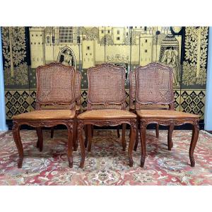 Suite Of 6 Regency / Louis XV Style Cannage And Oak Chairs 