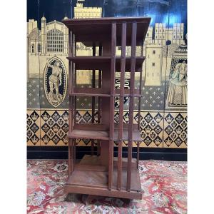 Revolving Bookcase In Solid Oak "g.borgeaud Paris"