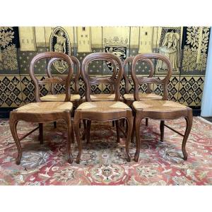 Set Of 6 Louis Philippe Style Straw Chairs 