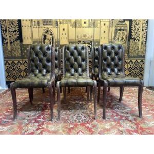 Suite De 6 Chaises Anglaises Chesterfield En Cuir 