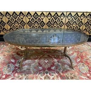 Louis XVI Coffee Table - Neoclassical In Brass And Marble