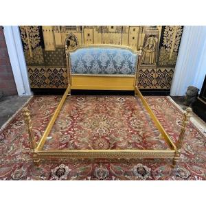 Louis XVI Style Bed In Gilded Wood And Silk 