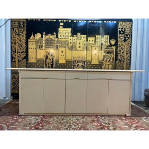 Sideboard - Buffet 1970 In Beige Lacquer 