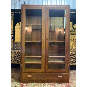 Armoire - Vitrine - Bibliothèque D’école En Chêne 1950