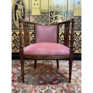 English Mahogany And Pink Velvet Office Chair 