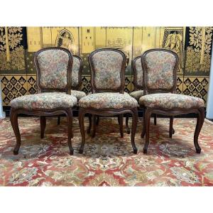 Set Of 6 Louis XV Style Oak Chairs 