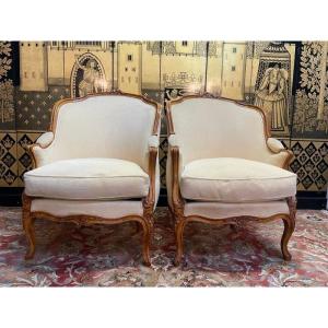 Pair Of Louis XV Style Gondola Bergère Armchairs