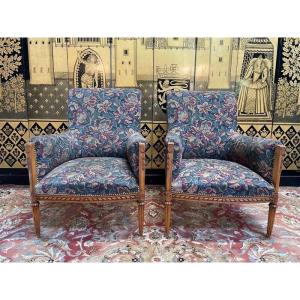 Pair Of Louis XVI Style Bergere Armchairs With Flowers