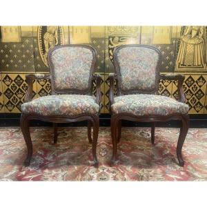 Pair Of Louis XV Style Oak Armchairs