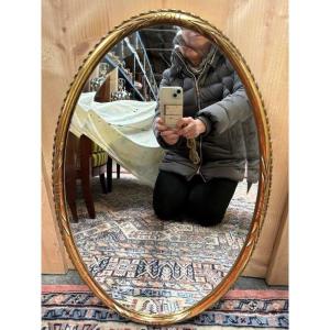 Oval Mirror In Golden Wood  