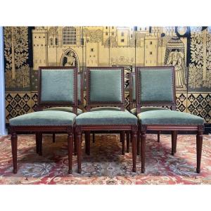 Suite De 6 Chaises De Style Louis XVI Velours Vert