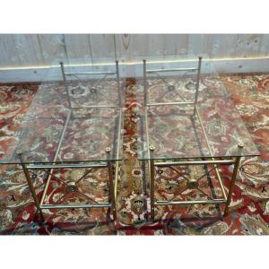 Pair Of Glass And Gold Metal Coffee Tables 